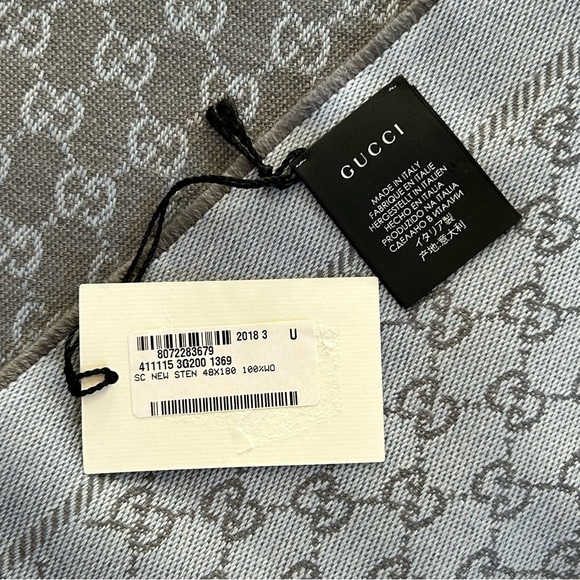 NWT Authentic Gucci GG Tricot Wool Bicolor Scarf Multi Charcoal Gray Unisex - Picture 7 of 11